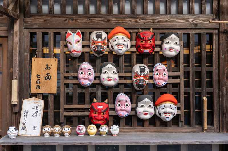 Présentoir de masques traditionnels japonais